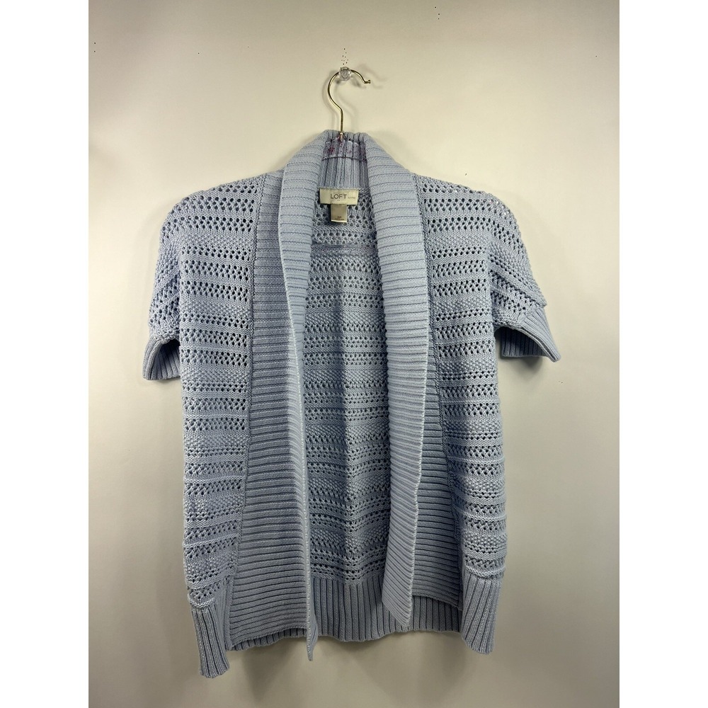 Ann‎ Taylor Loft Cardigan Sweater Women's Petites Sz SP Pastel Blue Short Sleeve